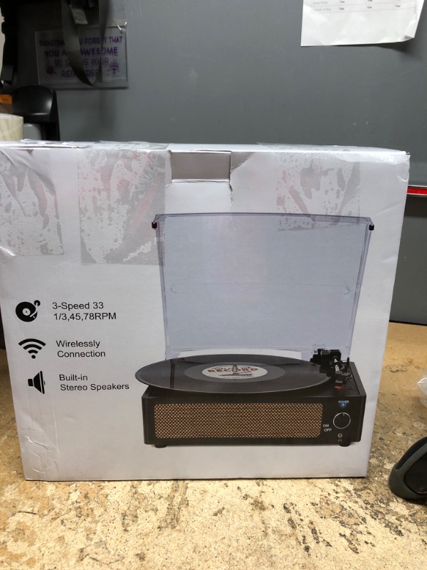 Photo 1 of Vinyl Record Player with Speakers Vintage Turntable for Vinyl Records Belt-Driven Turntable Support 3-Speed, Wireless Playback, Headphone, AUX-in, RCA Line LP Vinyl Players for Sound Enjoyment Black