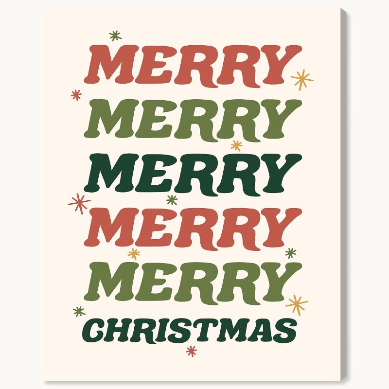 Photo 1 of 
Wynwood Studio Holiday and Seasonal Wrapped Canvas Art - Merry Merry Lil Stars, Wall Art for Living Room, Bedroom, and Bathroom, 20" x 24", Red and Green Home Decor