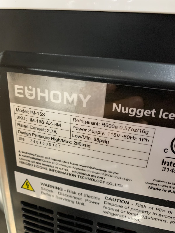Photo 1 of EUHOMY Nugget Ice Makers Countertop, Pebble Ice Maker Machine with 34lbs/24H Soft Ice, Self-Cleaning Sonic Ice Maker with Ice Scoop&Basket, Pellet Ice Maker for Home/Kitchen/Office(Stainless Steels)