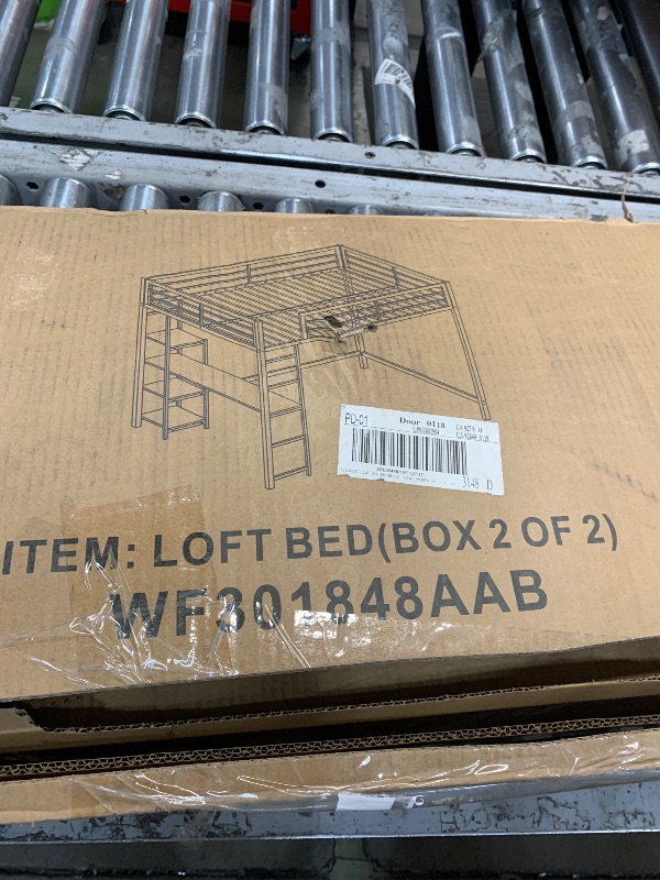 Photo 1 of **box 2 of 2** Bellemave Full Size Loft Bed with Desk,Metal Loft Bed Frame with Storage Shelves,Desk Bed Full Size,Heavy Duty Metal Loft Bed for Kids Teens Adults,Black