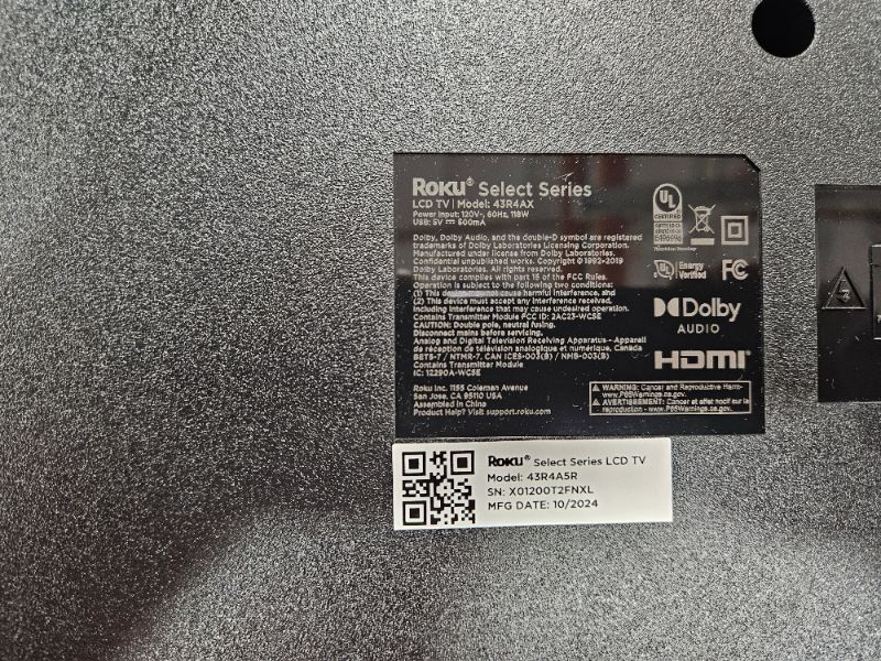 Photo 1 of Roku Smart TV – 43-Inch Select Series 4K HDR RokuTV with Roku Enhanced Voice Remote, Brilliant 4K Picture, Automatic Brightness, & Seamless Streaming – Live Local News, Sports, Family Entertainment
