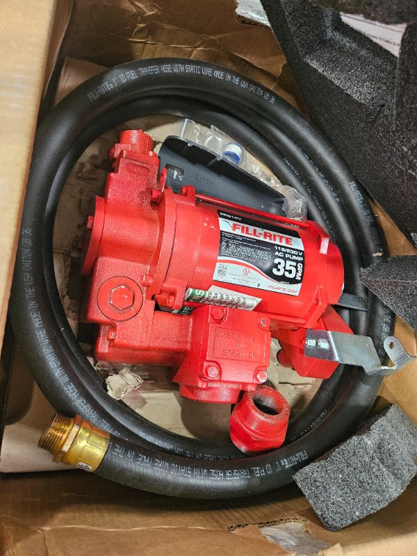 Photo 1 of Fill-Rite FR310VB 115V/230V 35 GPM Fuel Transfer Pump w/Discharge Hose & Automatic Nozzle (Red)
