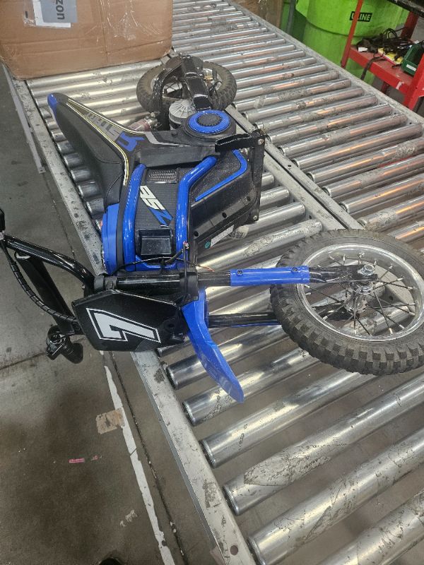 Photo 1 of ***SEE NOTES*** 
ELEMARA Electric Dirt Bike, 24V Ride on Toys for Big Kids, 350W Kids Motorcycle with Music & Bluetooth, 15.5 mph & 150lb Max, Twist-Grip Throttle & Hand-Operated Rear Brake, 12" Air-Filled Tires-Blue