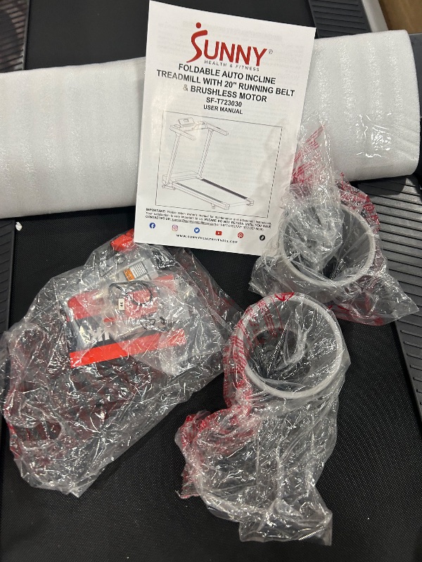 Photo 1 of *** SEE NOTES **** Sunny Health & Fitness Foldable 15 Level Auto Incline Treadmill, 20" Wide Running Belt, Quiet Brushless, Digital Display, 300 LB Weight Capacity, SunnyFit App Bluetooth Connection- SF-T723030