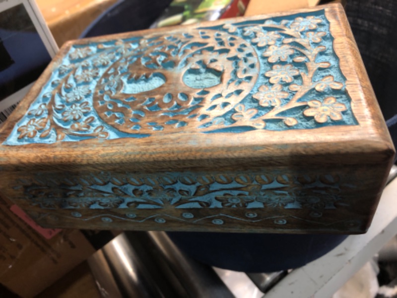 Photo 2 of ***(COLOR DIFFERS FROM STOCK PHOTO) ETROVES Carved Wooden Box - Decorative Memory Storage Wood Case Single Compartment for Women and Men Jewelry - Vintage Trinket Box, 8 Inch, Turquoise