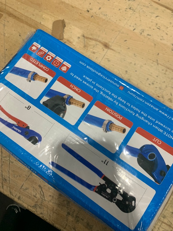 Photo 1 of OURU 2 IN 1 Pex Crimping Tool Cinch and Remove Combo Function Pex Pipe Crimp Tool from 3/8" to 1" Pex Crimper with Pex Cutter and Stainless Steel Pex Clamps 1/2" 25PCS,3/4" 10PCS