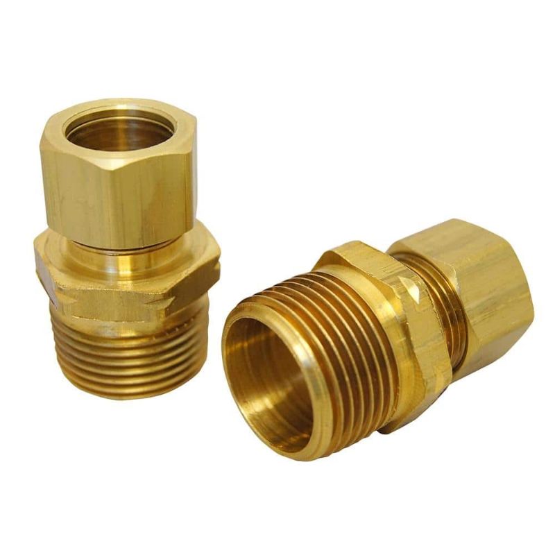Photo 1 of 1/2 in. X 3/4 in Brass Compression X MIP Water Heater Adapter Fitting (2-Pack)
