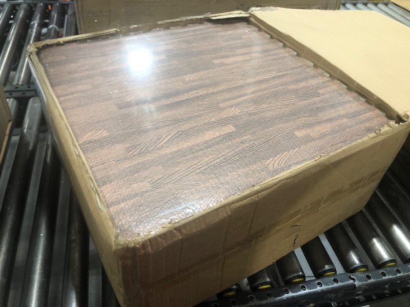 Photo 1 of 100 Sq. Ft 3/8 Inch Thick Printed Foam Tiles Interlocking Foam Mat, 24" x 24", 25 pcs, Dark Wood Grain Style Print