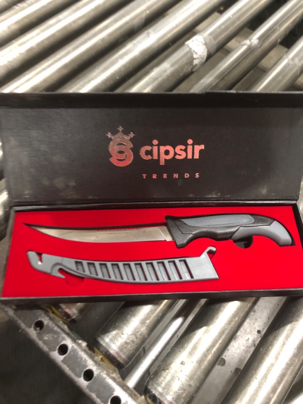 Photo 1 of Cipsir Fillet Knife For Fish and Meat - Curved Salty Water-Resistant Made of German Steel 7 inch Blade with Sheath, Sharpener and Gift Box, Ideal for Filleting and Deboning Indoor or Outdoor