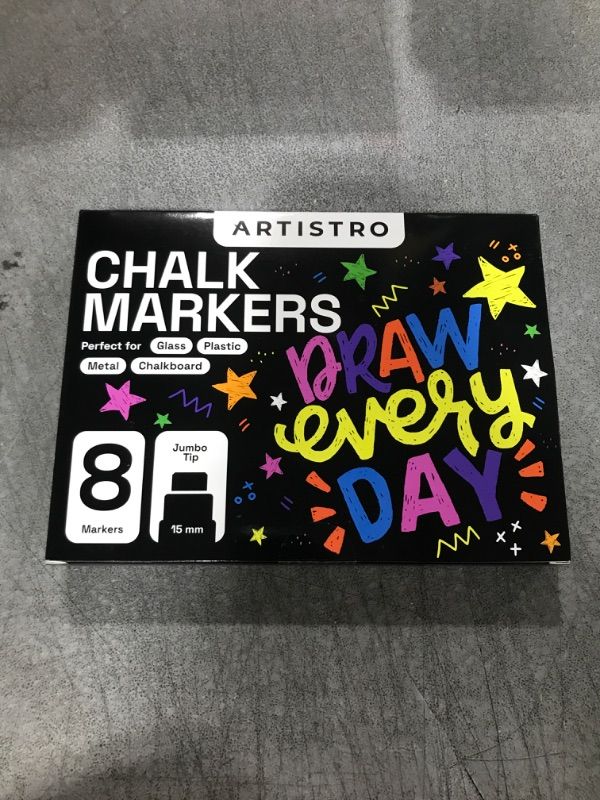 Photo 2 of ARTISTRO Liquid Chalk Markers Pre-Activated, Liquid Chalk Markers Erasable Chalk Markers for Glass or First Day of School Sign, Chalkboard Markers with White Chalk for Kids & Adults (Jumbo Tip, 8)