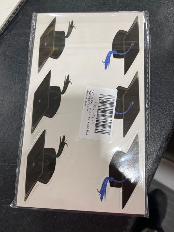 Photo 1 of 48Pcs Graduation Cap Cupcake Toppers, Grad Cap Cake Toppers, Class of 2024 Graduation Cupcake Toppers, Black and Blue Tassle