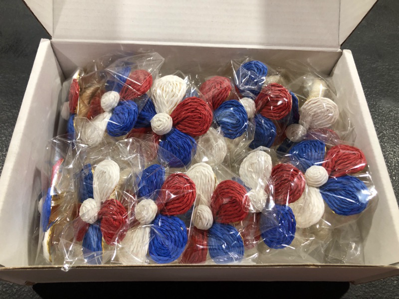 Photo 2 of 12 Pieces Patriotic Napkin Rings 4th of July Napkin Ring Holders Handmade Rattan Flower Napkin Rings Independence Day Napkin Rings for Dinning Party Gathering Banquet Table Decoration