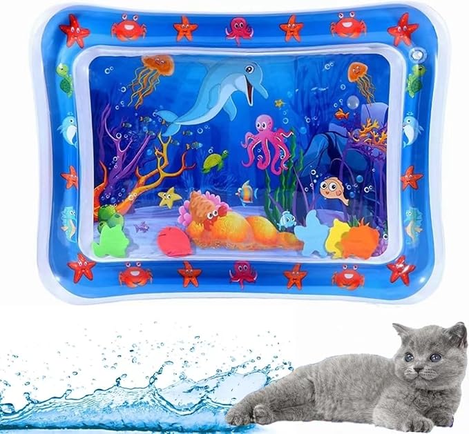 Photo 1 of 2024 Upgrade Thickened Water Sensor Play Mat for Cats, New Water Sensory Playmat with Fish for Pet Play Water Sensor Mat for Kids, Interactive Cat Water Play Mat Feel Cool Comfort (Blue#A4)