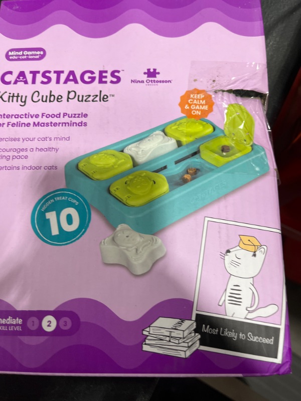 Photo 2 of Catstages Kitty Cube Puzzle Interactive Cat Treat Puzzle Cat Toy, Blue