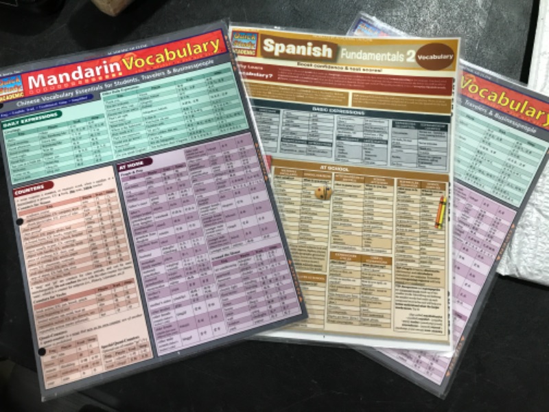 Photo 1 of  2 BarCharts- Inc. Mandarin Vocabulary- Pack of 3 and 1 BarCharts- Inc. 9781423214489 Spanish Fundamentals 2
