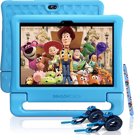 Photo 1 of Dragon Touch Kids Tablet 10 inch IPS HD Display Android Tablets with 32GB Storage, 2GB RAM, Quad Core Processor, KIDOZ Pre-Installed, Kid-Proof Case, Shoulder Strap and Stylus, WiFi Only – Blue