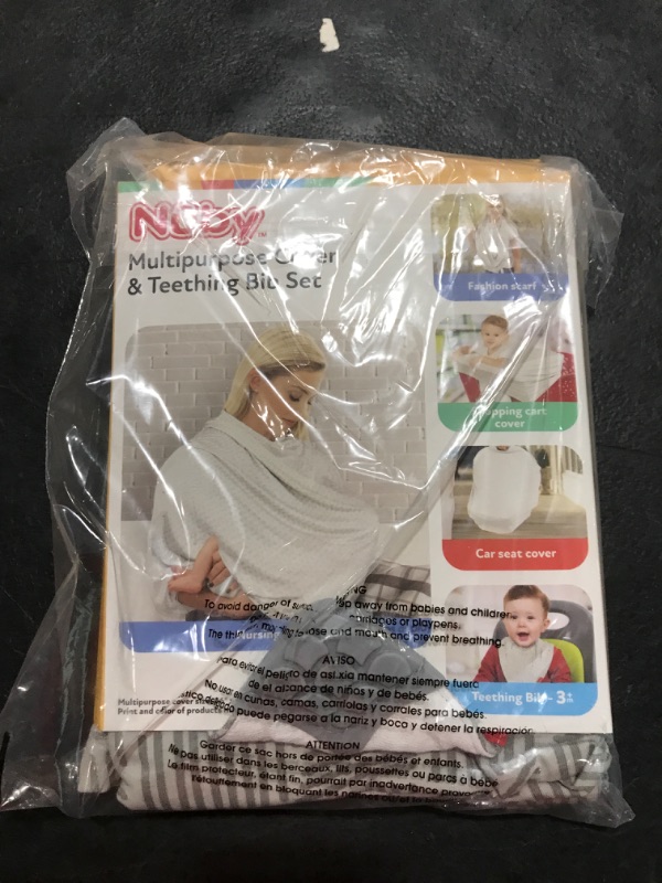 Photo 1 of Nuby 5-in-1 Nursing Cover with 3+ Month Teething Bib, Grey