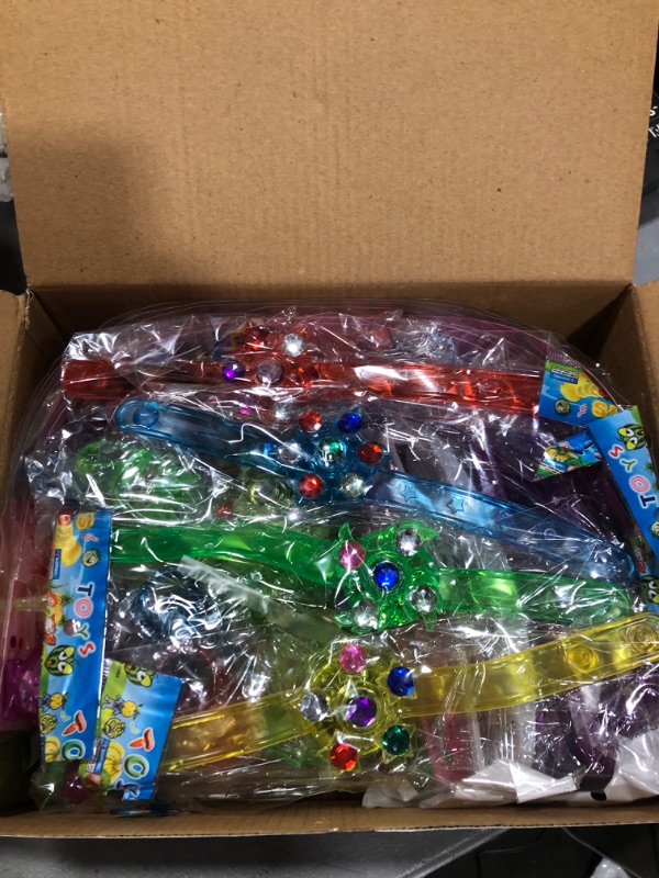 Photo 2 of 70 Pack Light Up Toys Party Favors Glow in the Dark Party Supplies for Boys Girls Kids Adults with 40 Finger Lights 8 Jelly Rings 6 Flashing Glasses 4 Hand Spin Bracelets 4 Hand Spin Necklaces 4 Fiber Optic Hair Lights and 4 Spinning Top