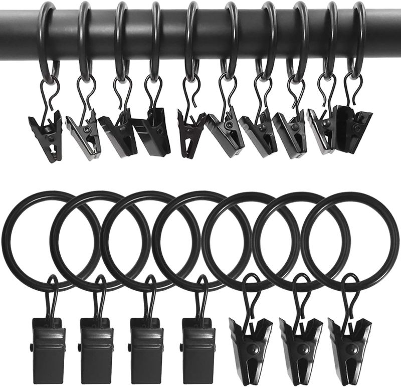 Photo 1 of AMZSEVEN 100 Pack Metal Curtain Rings with Clips, Drapery Clips with Rings, Drapes Rings 1 in I D, Fits Diameter 6/8 in Curtain Rod, Black