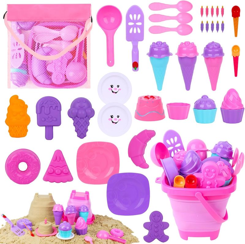 Photo 1 of 3 otters 42PCS Ice Cream Sand Toys Set, Collapsible Sand Bucket and Shovels Set with Mesh Bag Beach Toys for Kids and Toddlers