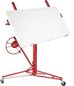 Photo 1 of 11ft Drywall Panel Hoist with Lockable Wheels Drywall Rolling Lifter with Jack Caster Construction, Red (11FT)