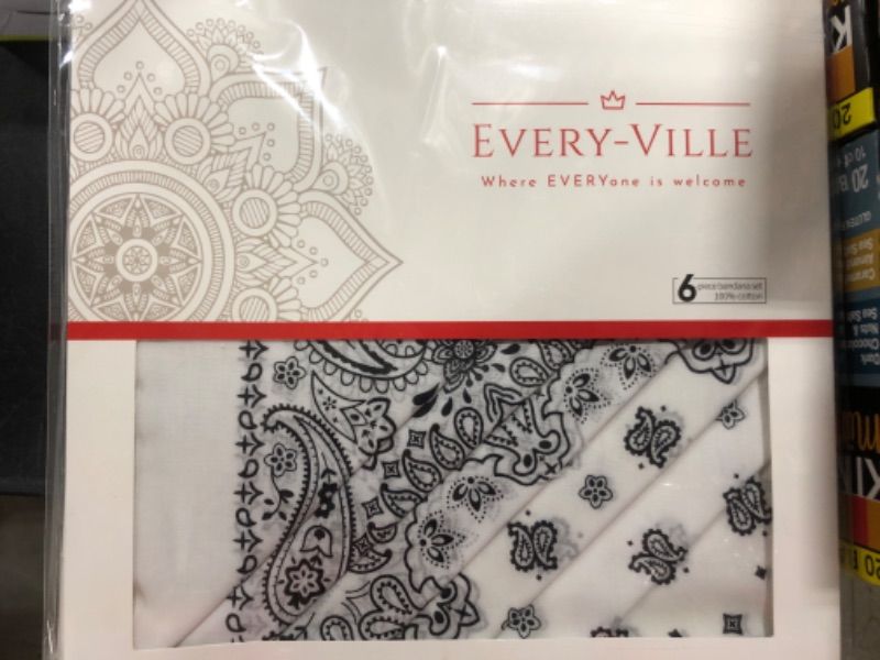 Photo 2 of 6 Pack Classic White Bandanas in a Gift Box - 100% Cotton, 22x22in, Paisley - Large Bandanna Scarf Kerchief in Bulk