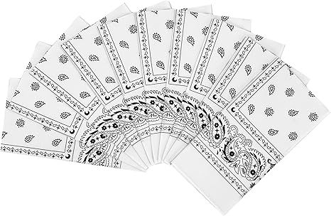 Photo 1 of 6 Pack Classic White Bandanas in a Gift Box - 100% Cotton, 22x22in, Paisley - Large Bandanna Scarf Kerchief in Bulk