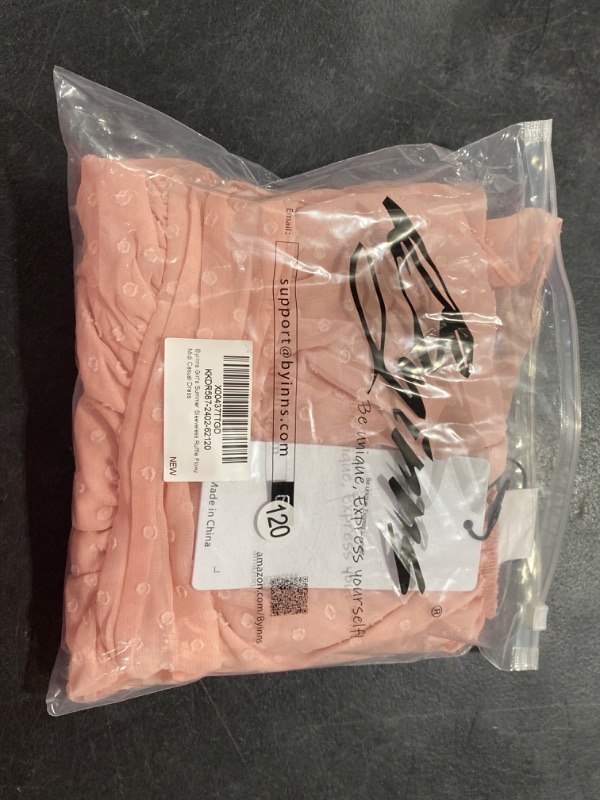 Photo 1 of Byinns Girls Kids 2024 Summer Dresses Square Neck Ruffle Sleeve Swiss Dot Dress Pleated A Line Swing Casual Party Midi Dress Pink SIZE 120