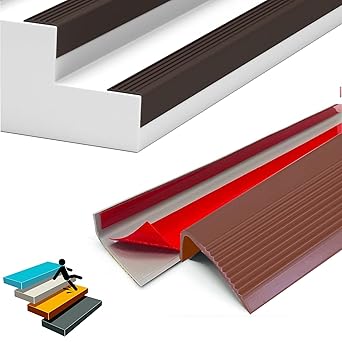 Photo 1 of 36 Inch Stair Nosing, Brown Rubber Stair Edging Vinyl Stair Nose Self Adhesive Staircase Step Edge Protector Waterproof Stair Edge Trim for Outdoor Indoor 2 PACK
