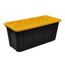 Photo 1 of 57 Gal. Tough Storage Tote in Black with Yellow Lid


