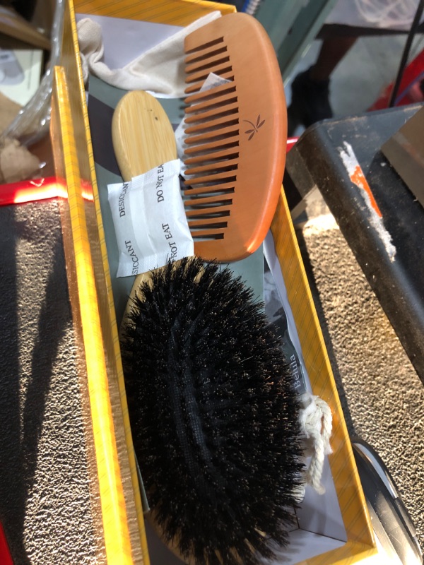 Photo 3 of Belula 100% Boar Bristle Hair Brush Set. Soft Natural Bristles for Thin and Fine Hair. Restore Shine And Texture. Wooden Comb, Travel Bag and Spa Headband Included!