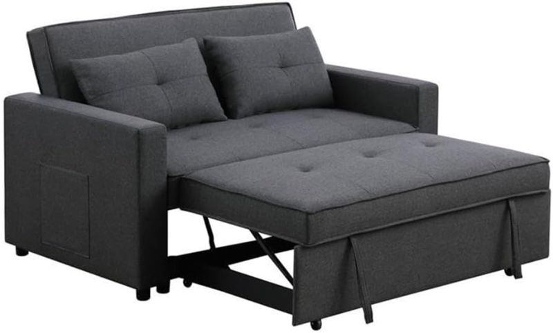 Photo 1 of (NOT FULL SET BOX 1 OF 3 ONLY) Lilola Home Zoey Dark Gray Linen Convertible Sleeper Loveseat with Side Pocket (NOT FULL SET BOX 1 OF 3 ONLY) 
