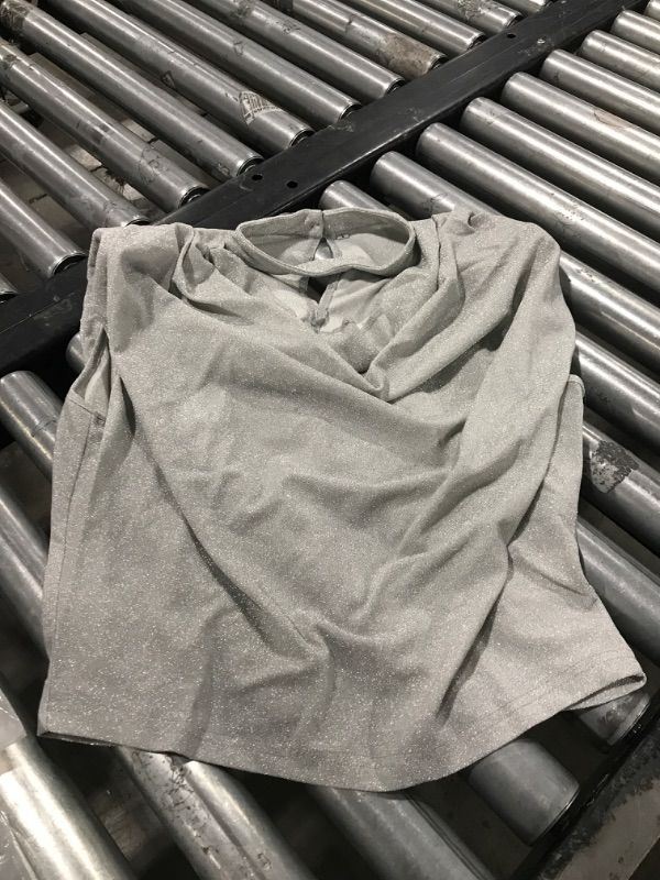Photo 1 of ALLTB Cowl Neck Tops for Women: Fashion Sparkly Ruched Shirts 2024 Summer Outfits Draped Sleeveless Work Business Blouses Silver M
