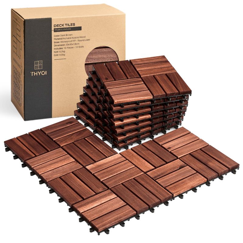 Photo 1 of 10 Pcs Interlocking Deck Tiles 12" x 12", Patio Flooring