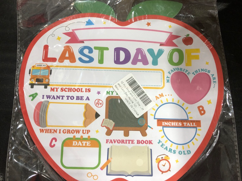 Photo 2 of 12 Pcs First and Last Day of School Paper Sign,11 Inch DIY Back to School Sign?Paper School Signs for Kids First and Last Day.(Apple)