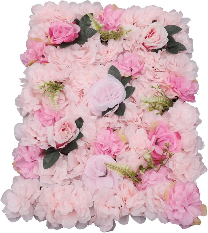 Photo 1 of 12 Pack Flower Wall Panels, 24" X 16" Light Pink Artificial Flower Wall Panels Flower Backdrop Floral Wall for Photo Background Home Party Wedding Backdrop Decor
