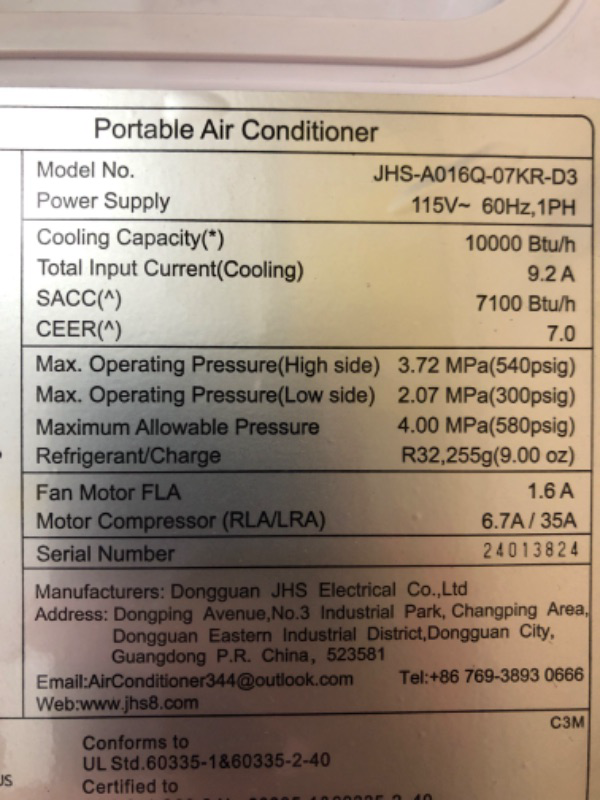 Photo 3 of 12,000 BTU Portable Air Conditioner Cools Up to 500 Sq.Ft, 3-IN-1 Energy Efficient Portable AC Unit with Remote Control & Installation Kits for Large Room, Campervan, Office, Temporary Space