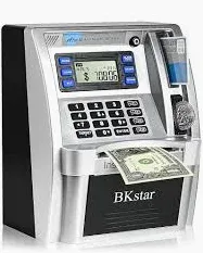 Photo 1 of BKstar Mini Toy ATM Savings Bank,  Piggy Bank Machine for Real Money with Card, Bill Feeder, Coin Reader, Balance Calculator Safe Box for Kids Adults