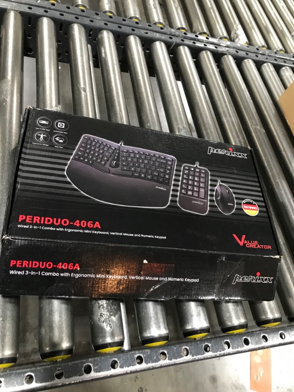 Photo 1 of Perixx PERIDUO-406A, 3-in-1 Wired Compact Ergonomic Keyboard with Vertical Mouse and Numeric Keypad - Adjustable Palm Rest - Tilt Wheel - Membrane Low Profile Keys - US English Layout