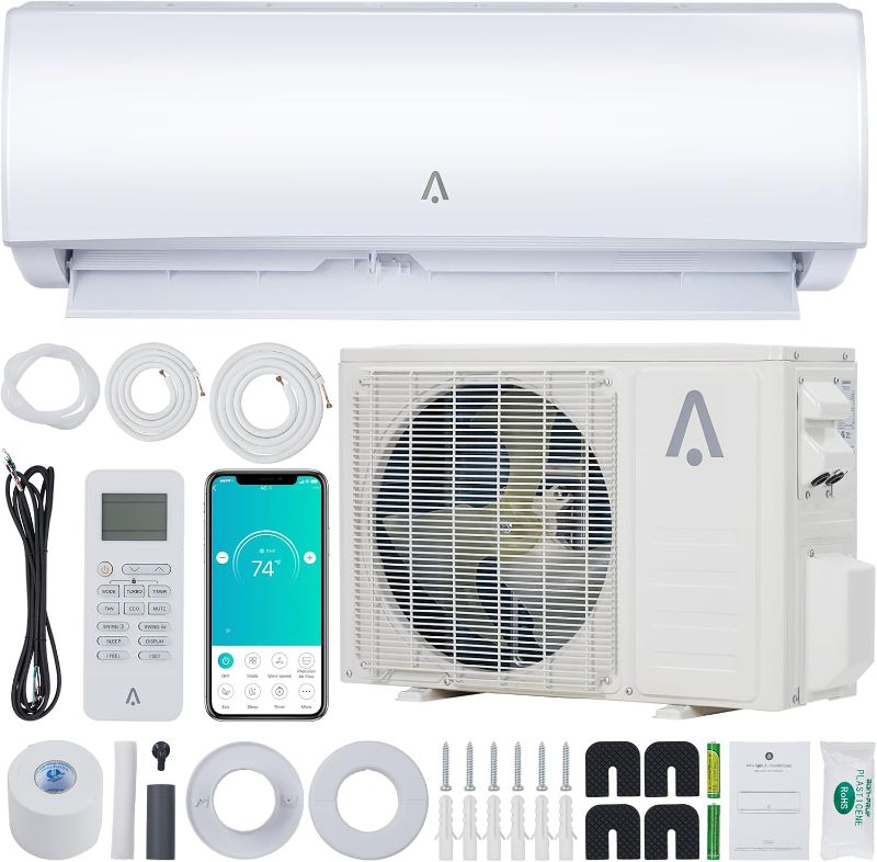 Photo 1 of 12000BTU Smart Air Conditioner System, 19 SEER2 Split Inverter AC with Pre-Charged Heat Pump & Installation Kit, WiFi and Remote Control, Cools Rooms up to 750 Sq. Ft, 115V, White
