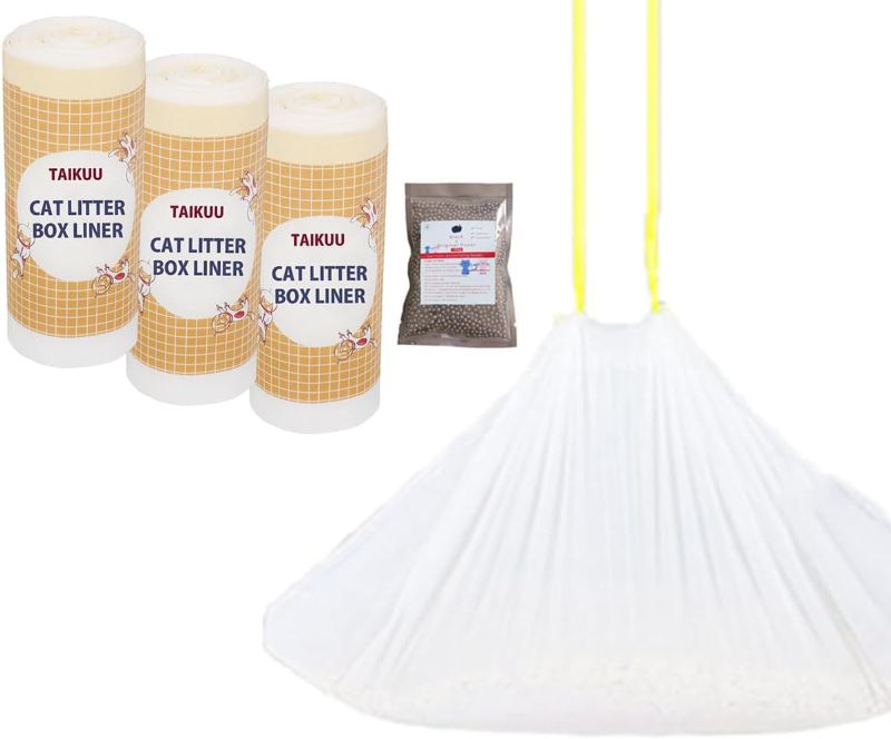 Photo 1 of 30 Count Large Jumbo Cat Litter Box Liners, Compatible with Reusable and Disposable Tray Refills Extra Thick Drawstring Heavy Duty Replacement Waste Trash Bags - 37" x 17.7"
