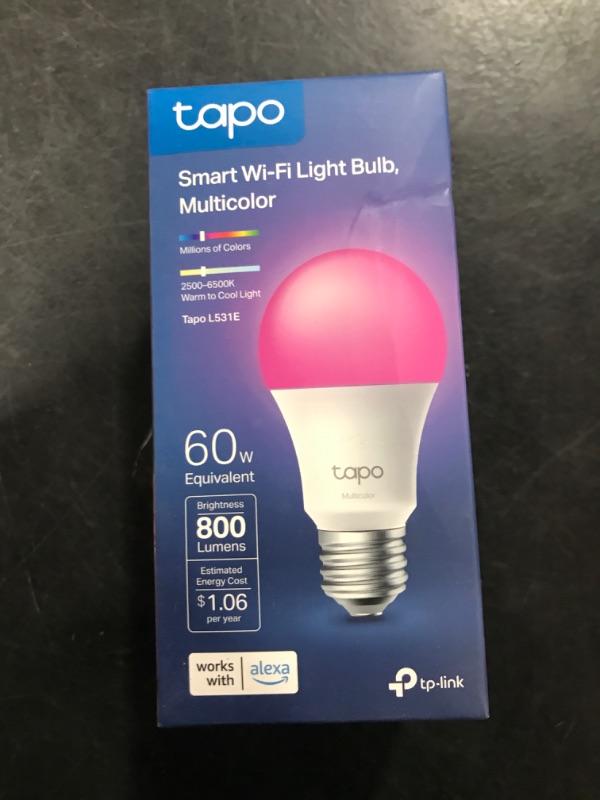 Photo 1 of Tapo TP-Link Smart Light Bulbs, 16M Colors RGBW, Dimmable, Alexa Frustration-Free Setup, A19, 60W Equivalent, 800LM CRI>90, 2.4GHz WiFi only L531E