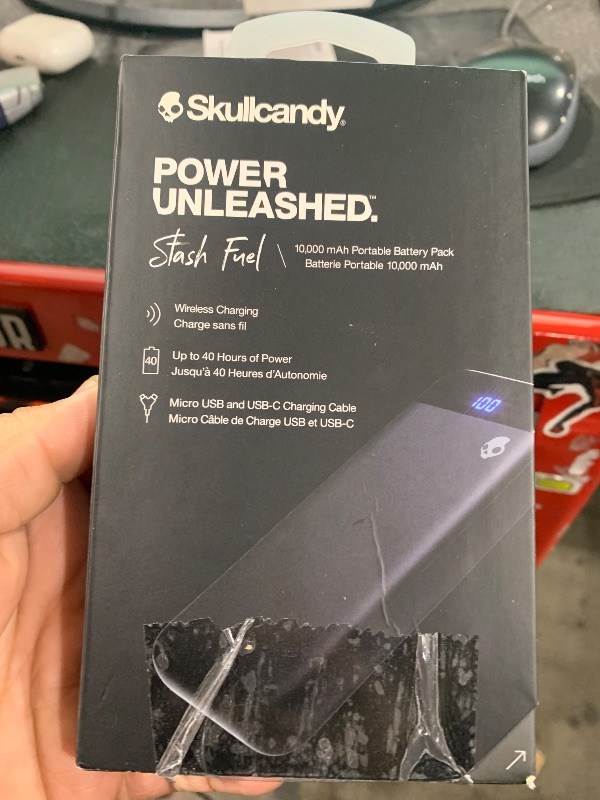 Photo 1 of Skullcandy Stash Fuel Wireless Portable Charger, 10000mAh Power Bank with 10W Wireless Charging, 1x USB C and 2x USB A Charging Ports, Bonus USB A to Micro USB / Type C Dual Charging Cable - Black