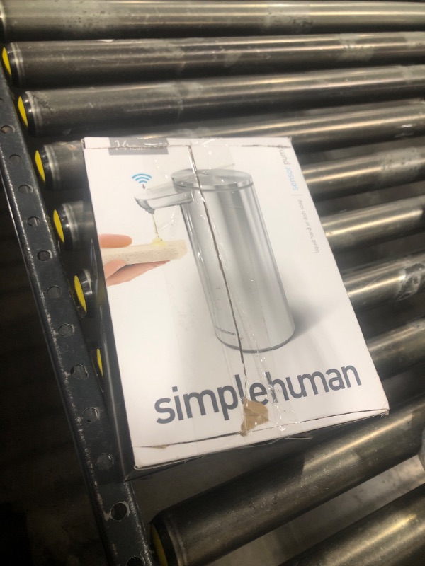 Photo 1 of simplehuman 14 oz. Touch-Free Rechargeable Sensor Liquid Soap Pump Dispenser, Brushed Stainless Steel