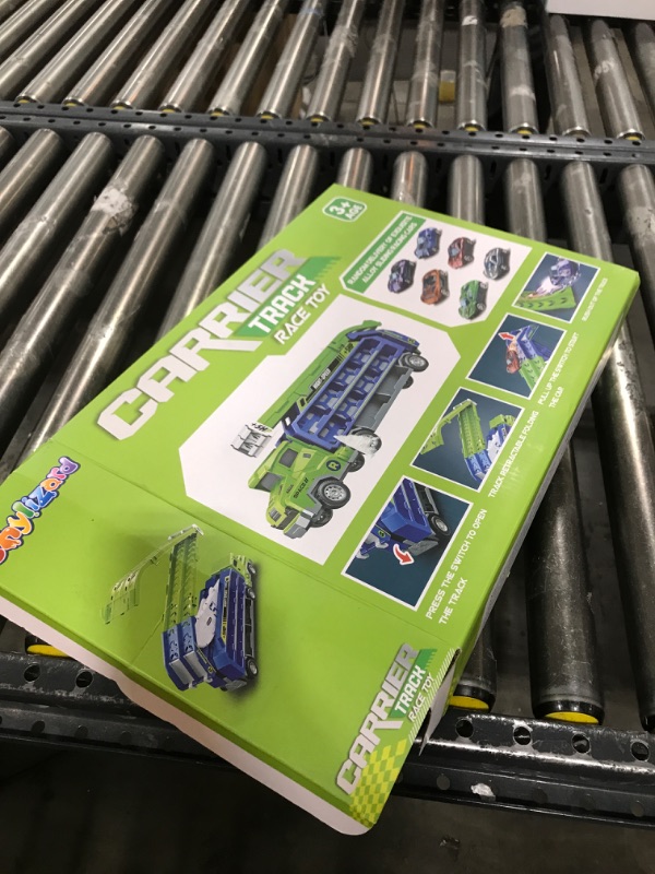 Photo 1 of Toddler Car Truck Toys,Car Carrier Truck Toys for Kids Age 3-5 4-8,Foldable Car Track Sets with 2.8-Ft Race Track and 6 Die-Cast Race Cars, Truck Toys Gifts for 3 4 5 6 7 8+ Year Old Boys Girls(Green)