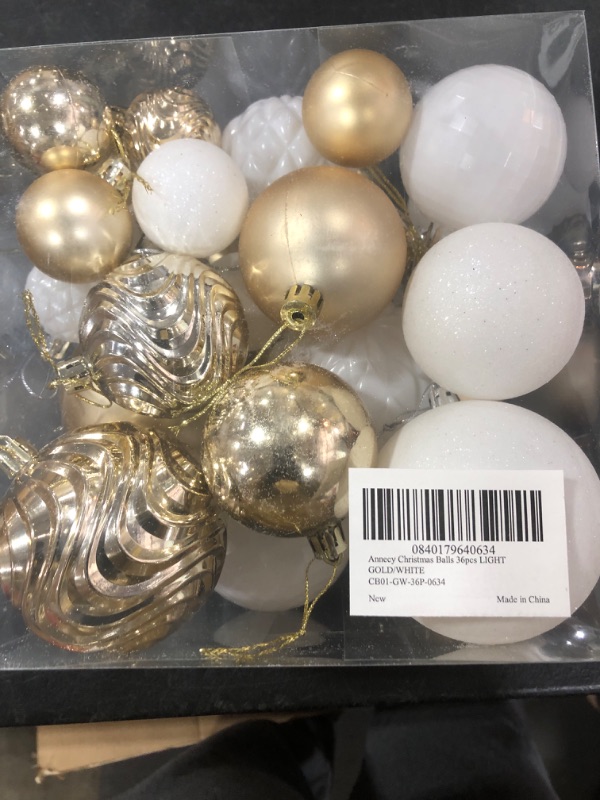 Photo 1 of Annecy Christmas Tree Ornaments - 36 PCS Shatterproof Christmas Ball Ornaments Set for Christmas, Holiday, Wreath & Party Decorations (Multi-Size, Gold, White)
