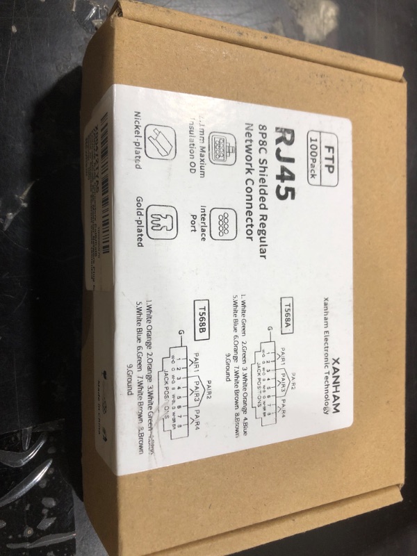 Photo 1 of XANHAM 100 Pack Cat 6 RJ45 Shielded Connectors Regular Modular Crimp Network Plug for 23AWG Cat6, Cat5, Cat5e SFTP and FTP Solid or Stranded Ethernet Cable