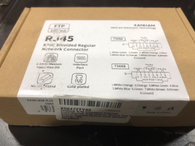 Photo 1 of XANHAM 100 Pack Cat 6 RJ45 Shielded Connectors Regular Modular Crimp Network Plug for 23AWG Cat6, Cat5, Cat5e SFTP and FTP Solid or Stranded Ethernet Cable