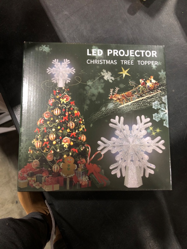 Photo 1 of Christmas Tree Topper Star Christmas Tree Topper Lighted with 3D Glitter Gold Star Christmas Tree Topper Plug in Christmas Projector Lights for Christmas Tree Decorations (Gold-Santa Claus)