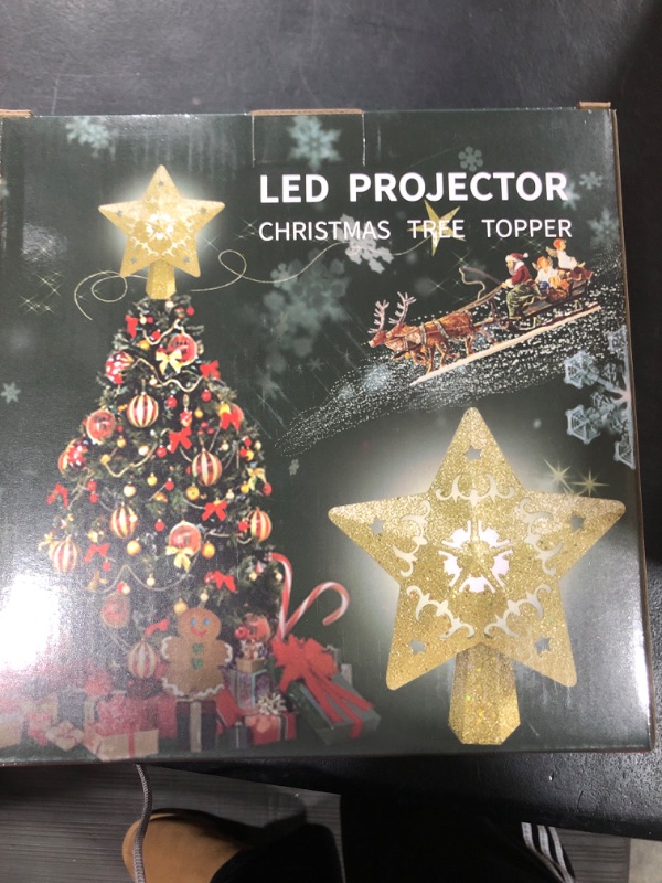 Photo 1 of Christmas Tree Topper Star Christmas Tree Topper Lighted with 3D Glitter Gold Star Christmas Tree Topper Plug in Christmas Projector Lights for Christmas Tree Decorations (Gold-Santa Claus)